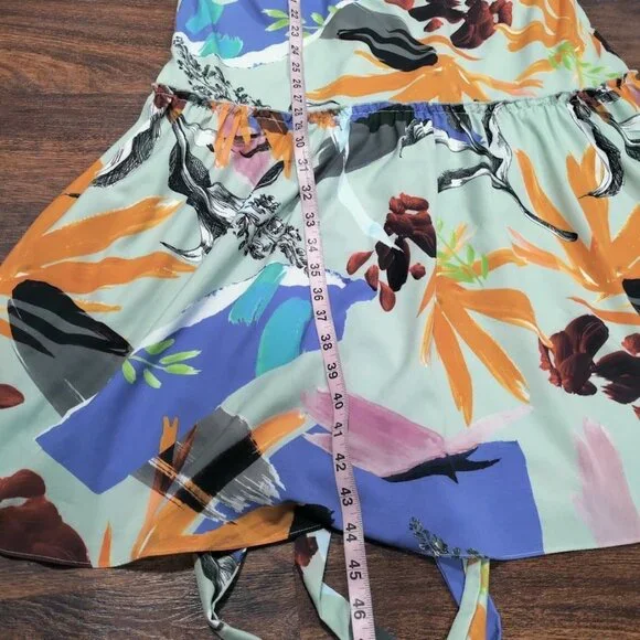 Slate & Willow Geometric Tiered Boho Whimsy Retro A-Line Dress Sage Green US 2 - Picture 15 of 16